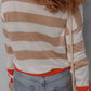 Contrast Striped Round Neck Drop Shoulder Knit Top