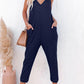 Textured Sleeveless V-Neck Pocketed Casual Jumpsuit