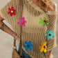 Flower Round Neck Half Sleeve Knit Cover Up