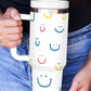 White Smiling Face Print Handle Vacuum Cup 40oz