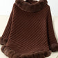 Fuzzy Trim Texture Three-Quarter Sleeve Poncho