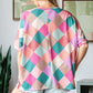 HOPELY Full Size Multi Colored Argyle Side Slit T-Shirt