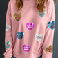 Valentine’s Day Sequin Heart Round Neck Long Sleeve Sweatshirt