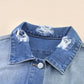 Distressed Button Up Drop Shoulder Denim Jacket