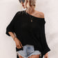 Boat Neck Cuffed Sleeve Slit Tunic Knit Top