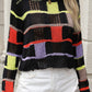 Openwork Color Block Round Neck Sweater