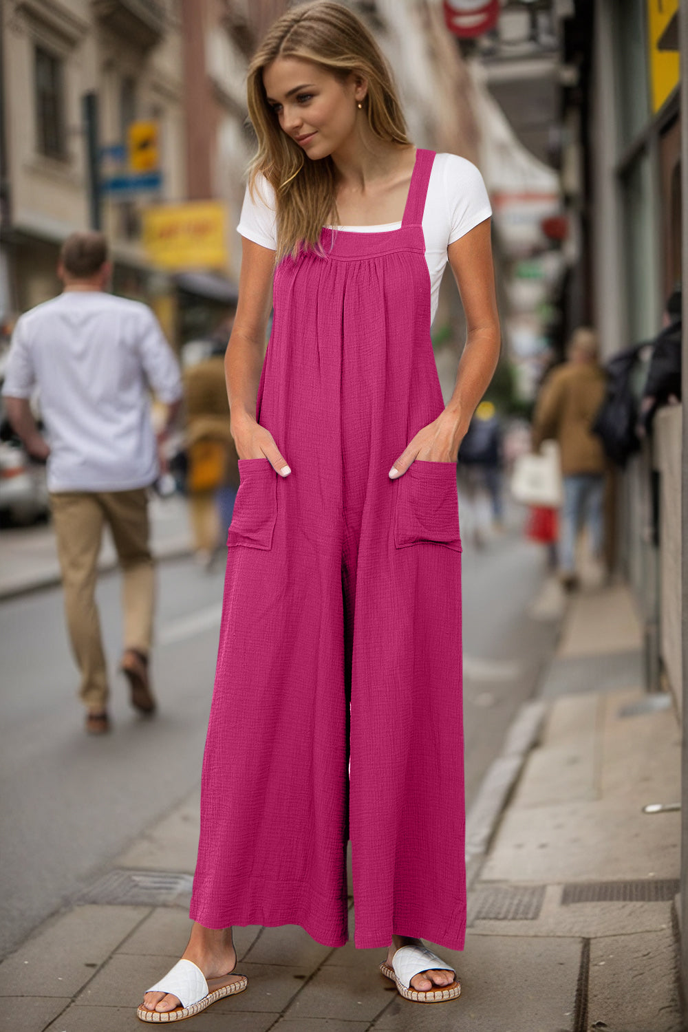 Wide Leg Overalls with Pockets—Small-3XL