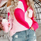 Valentine's Day Heart Turtleneck Cold Shoulder Sweater