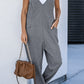 Textured Sleeveless V-Neck Pocketed Casual Jumpsuit