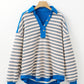 Striped Johnny Collar Long Sleeve Sweatshirt