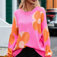 Flower Round Neck Dropped Shoulder Sweater