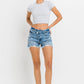 Lovervet Stepped Waist Raw Hem Denim Shorts