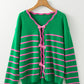 Striped V-Neck Button Bow Cardigan