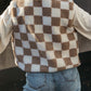 Khaki Checkered Sherpa Collared Jacket Vest