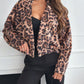 Leopard Collared Neck Cropped Jacket