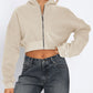 Zip Up Long Sleeve Hooded Cropped Jacket