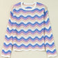 Contrast Wave Stripe Long Sleeve Sweater