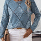 Openwork Round Neck Long Sleeve Knit Top