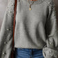 Pearl Detail Round Neck Long Sleeve Sweater