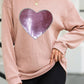 Valentine’s Day Sequin Heart Round Neck Long Sleeve Sweatshirt