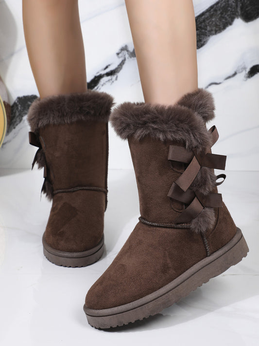 Bow Thermal Faux Fur Suede Boots