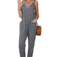 Textured Sleeveless V-Neck Pocketed Casual Jumpsuit