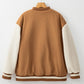 Contrast Baseball Collar Snap Down Long Sleeve Jacket