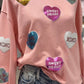 Valentine’s Day Sequin Heart Round Neck Long Sleeve Sweatshirt