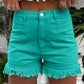 Turquoise Frayed Edge Mid Rise Denim Shorts