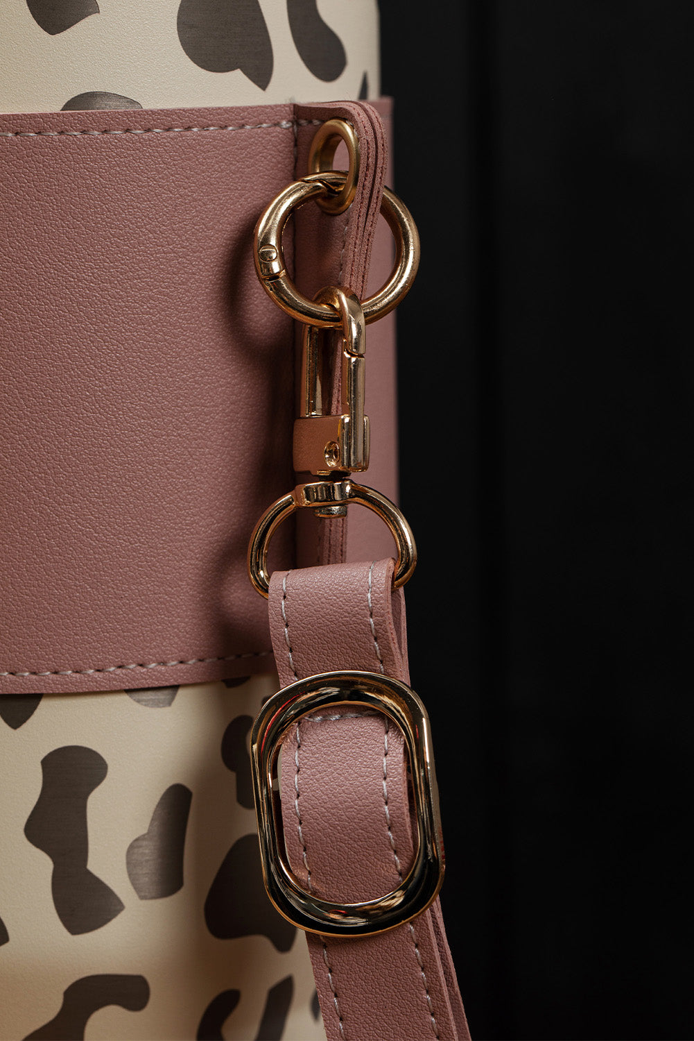 Pink Adjustable Straps Buttoned Leather Drink Carrier