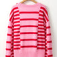 Pink + Red Striped Oversized Dropped Shoulder Sweater