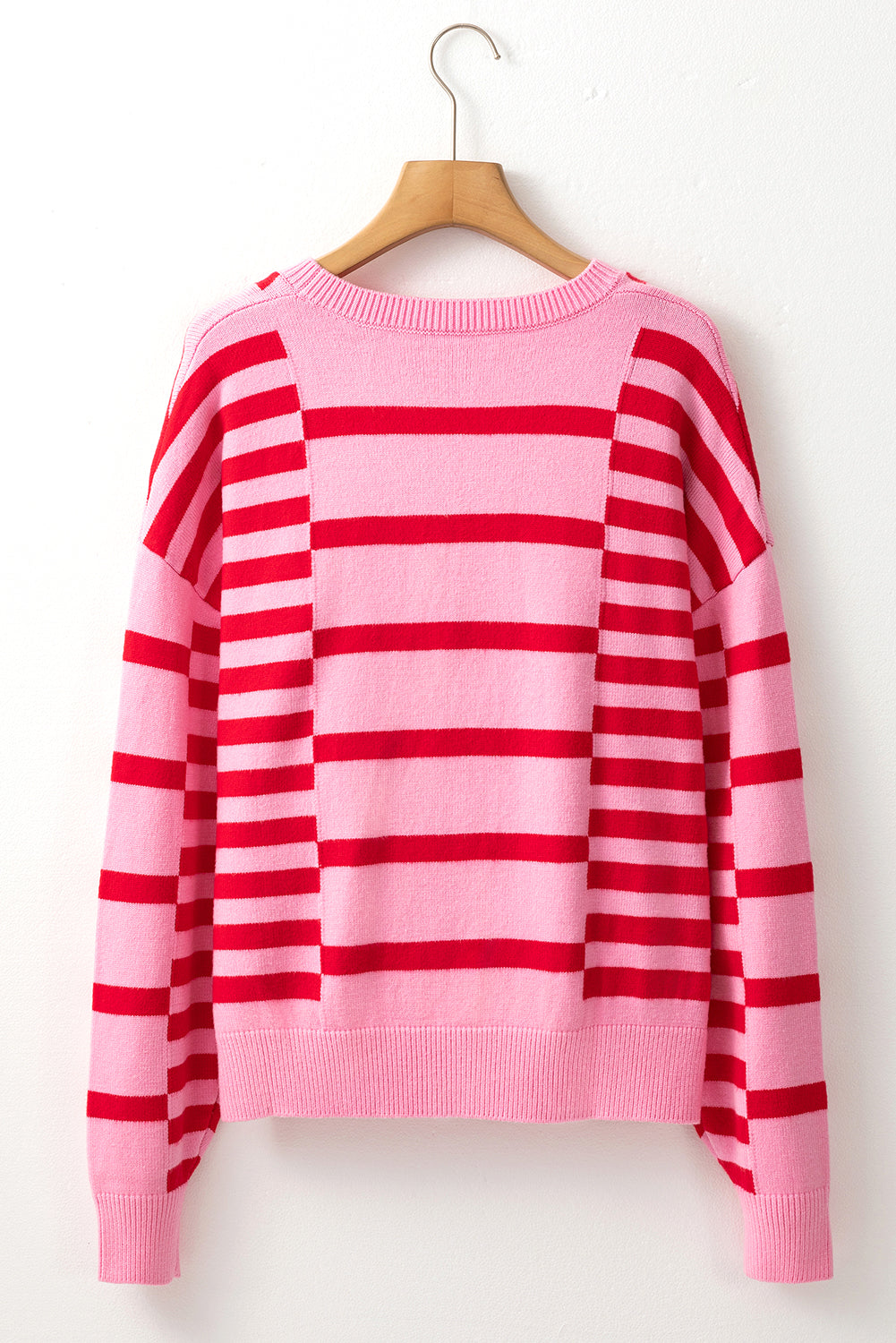 Pink + Red Striped Oversized Dropped Shoulder Sweater