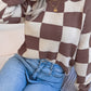 Checkered Mock Neck Long Sleeve Sweater