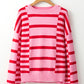 Pink + Red Striped Oversized Dropped Shoulder Sweater