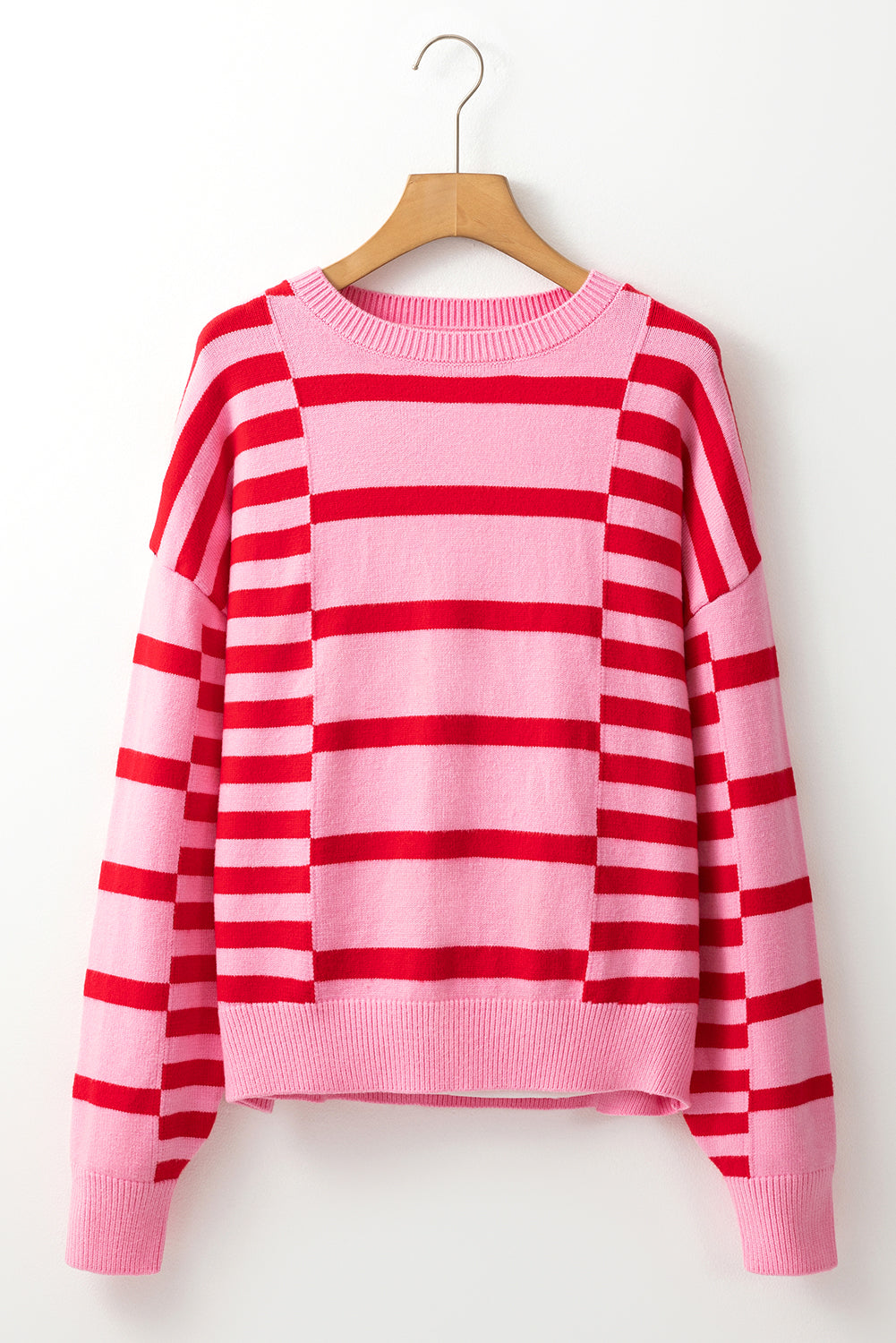 Pink + Red Striped Oversized Dropped Shoulder Sweater