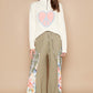 POL Cable-Knit Peace Patch Dropped Shoulder Sweater