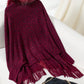 Fringe Leopard Open Front Long Sleeve Poncho