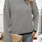 Devine Striped Round Neck Dropped Shoulder Sweater