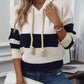 Drawstring Striped Hooded Sweater