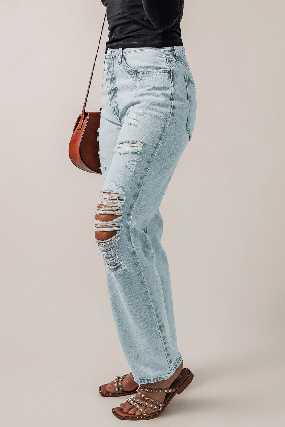 Acid Wash Distressed Straight Leg Jeans