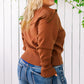 Plus Size Collared Neck Zip-Up Long Sleeve Sweater