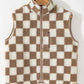 Khaki Checkered Sherpa Collared Jacket Vest