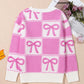 Checkered Pink and White Large Bows Sweater