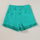 Turquoise Frayed Edge Mid Rise Denim Shorts