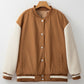 Contrast Baseball Collar Snap Down Long Sleeve Jacket