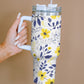 White Flower Print Stainless Handled Large Tumbler 40oz