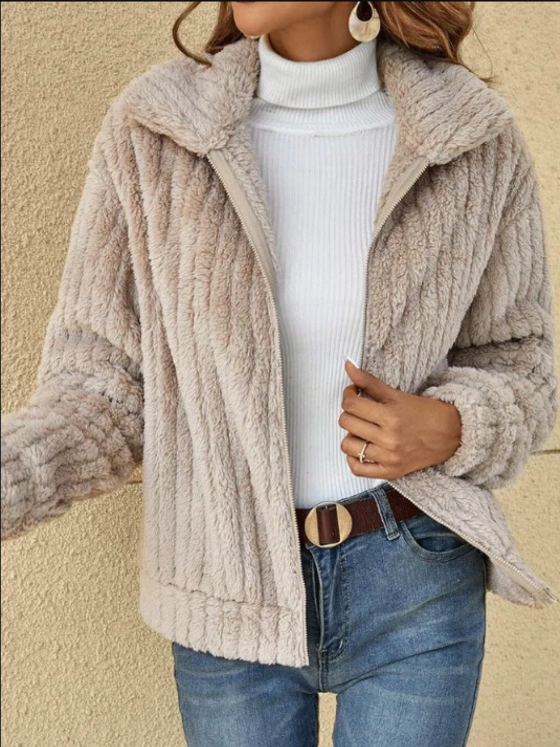 Plush Zip Up Long Sleeve Jacket