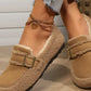 Fuzzy Buckle Flat Slip-Ons