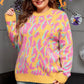 Plus Size Contrast Round Neck Long Sleeve Sweater