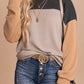 Red Color Block Long Sleeve Ribbed Loose Top